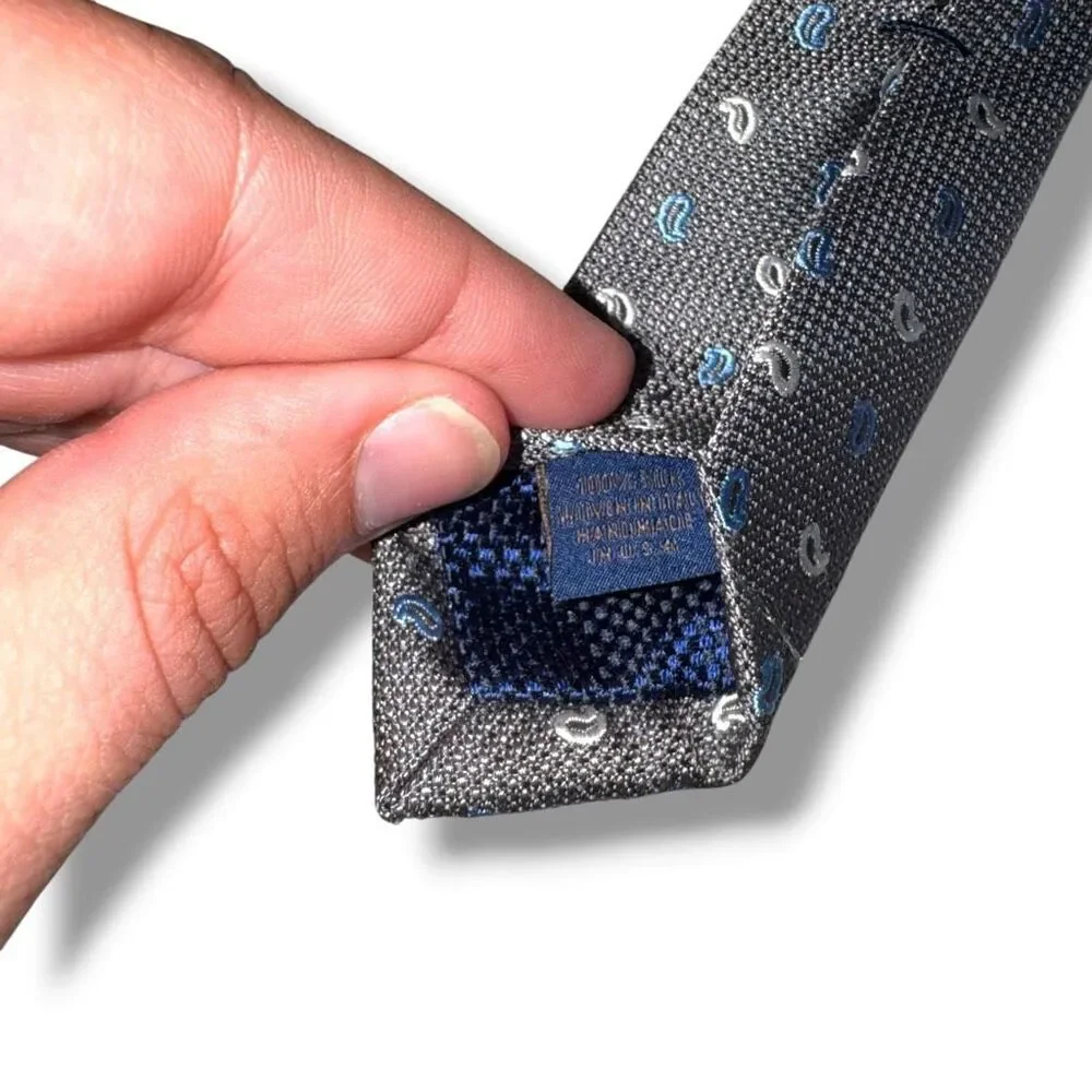 David Donahue 100% Silk Gray & Blue Micro Paisley Neck Tie Extra Long